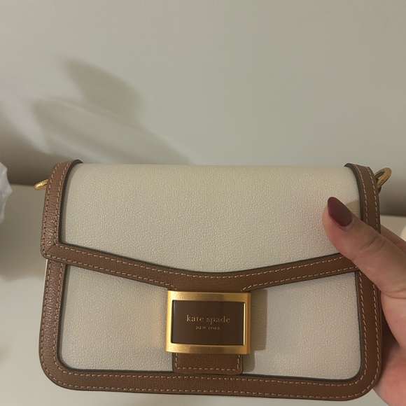 kate spade Handbags - kate spade Cream and Brown Leather Flap Crossbody with Gold Hardware